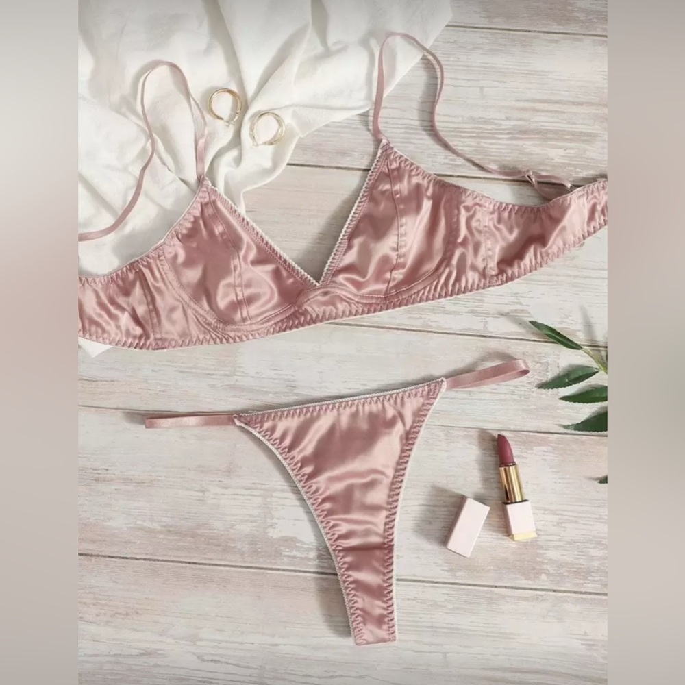Satin Dusty Pink Matching Unlined Bra & Undie Set